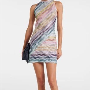 Multicolor Zigzag Halter Mini Dress